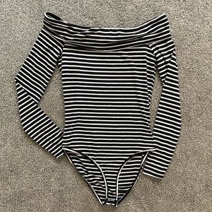 Off the shoulder striped bodysuit